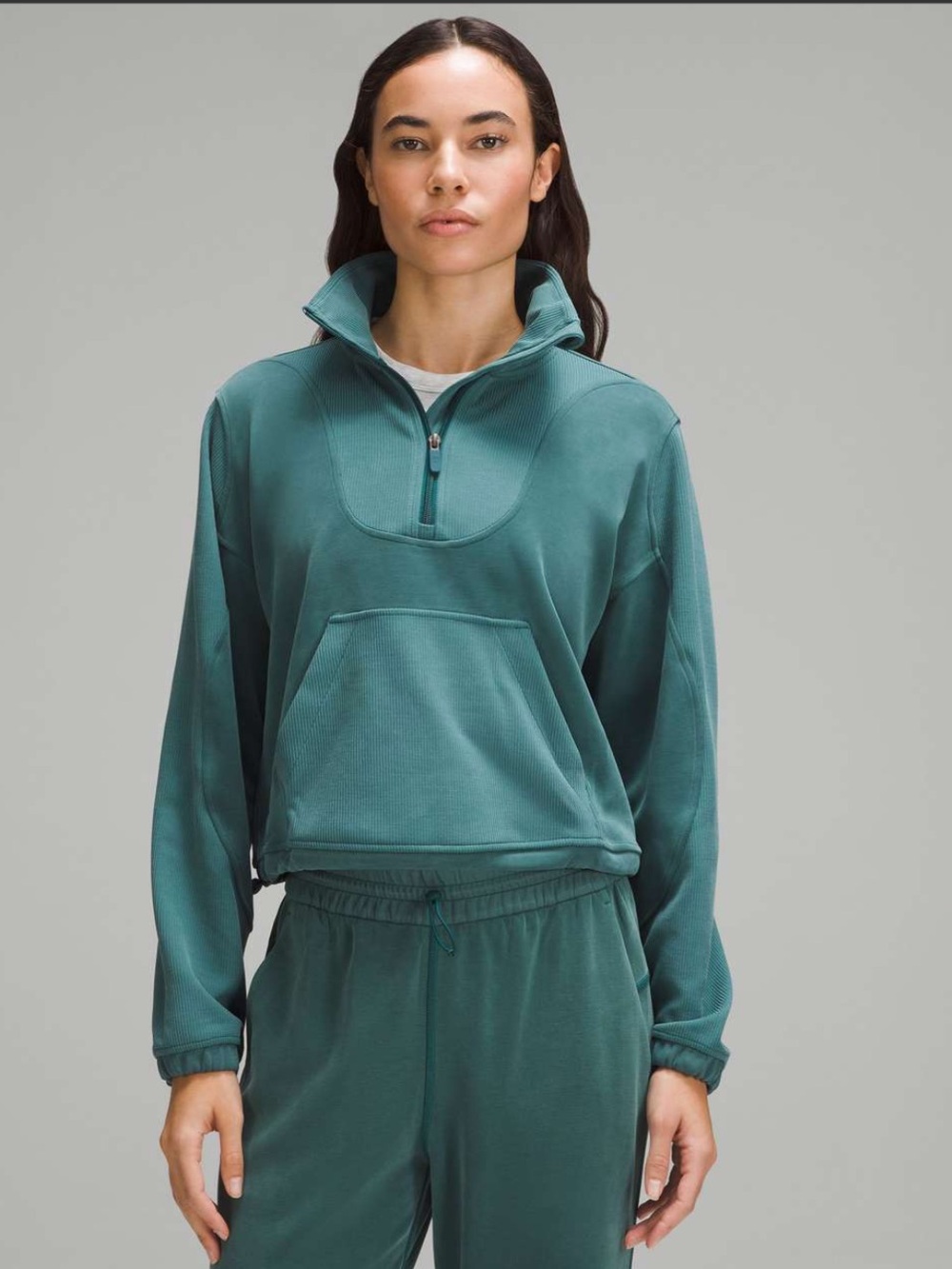 NWT Lululemon Brushed Softstreme Ribbed Half Zip Storm Teal Size 8